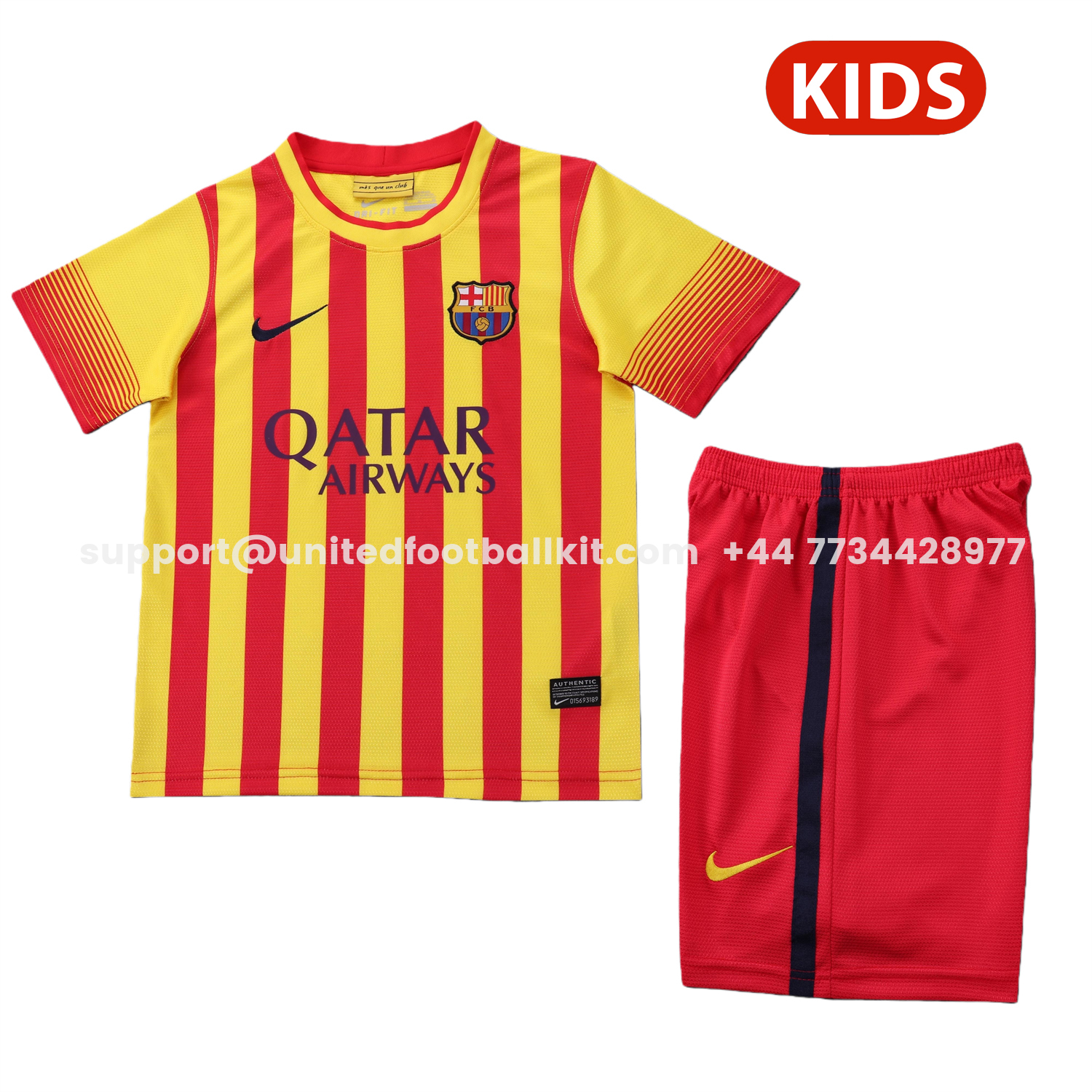 Unitedfootballkit.com | Retro Barcelona 2013-14 Away Kids Kit -Customize Name, Number and Patch | Worldwide Shipping