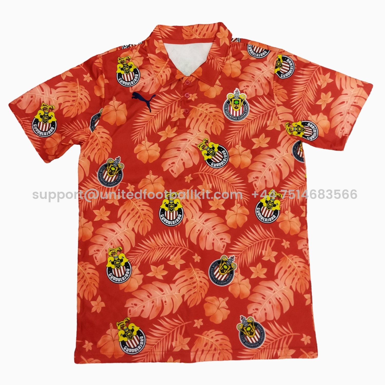 Unitedfootballkit.com | Chivas de Guadalajara 24-25 Red Flower Pattern Polo Shirts -Customize Name, Number and Patch | Worldwide Shipping