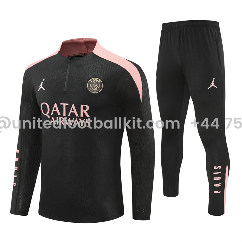 Unitedfootballkit.com | Paris Saint-Germain PSG X JD 24-25 Long Sleeve Training Set - Player Version - Black and Pink -Customize Name, Number and Patch | Worldwide Shipping