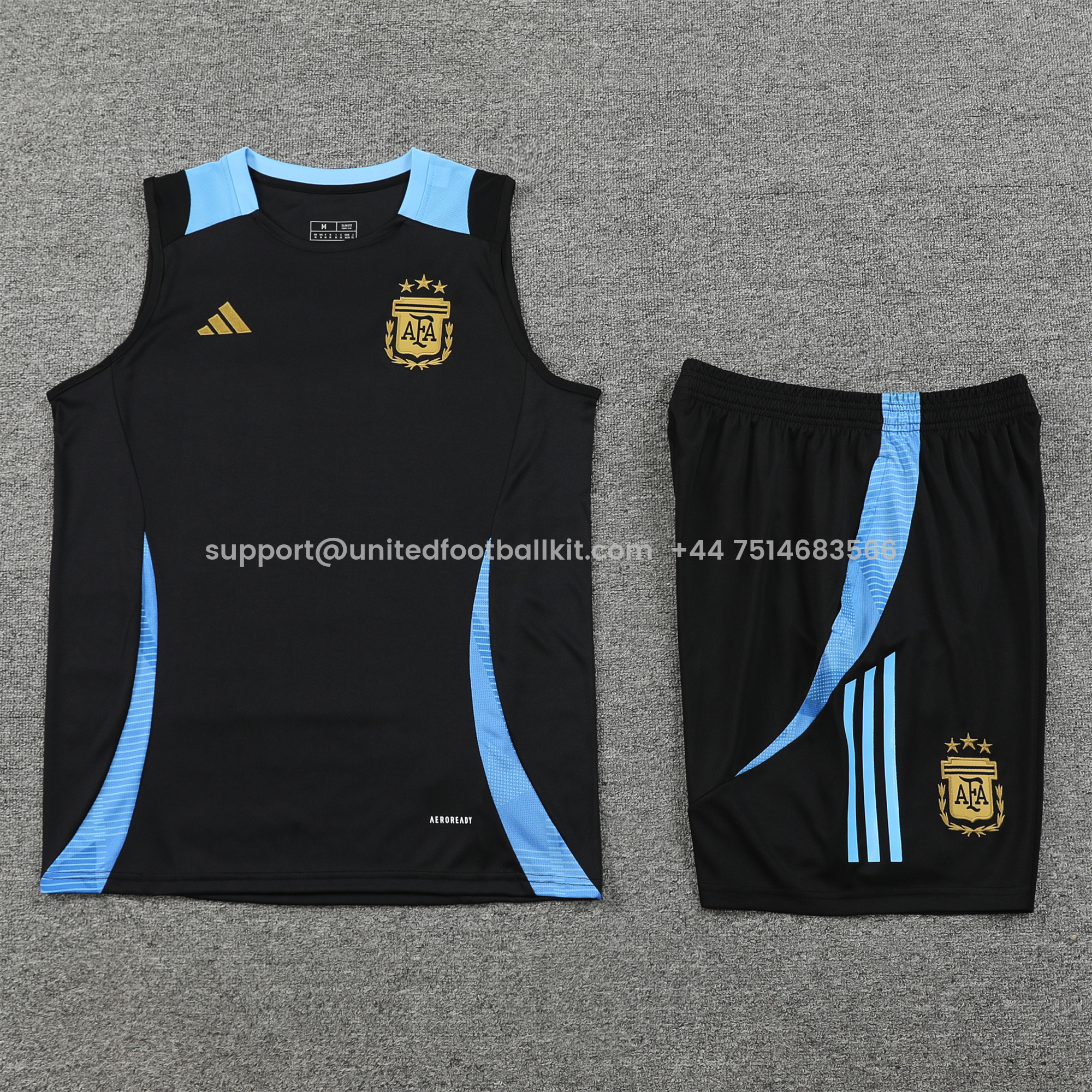 Unitedfootballkit.com | Argentina 24-25 Vest Training Set - Black -Customize Name, Number and Patch | Worldwide Shipping