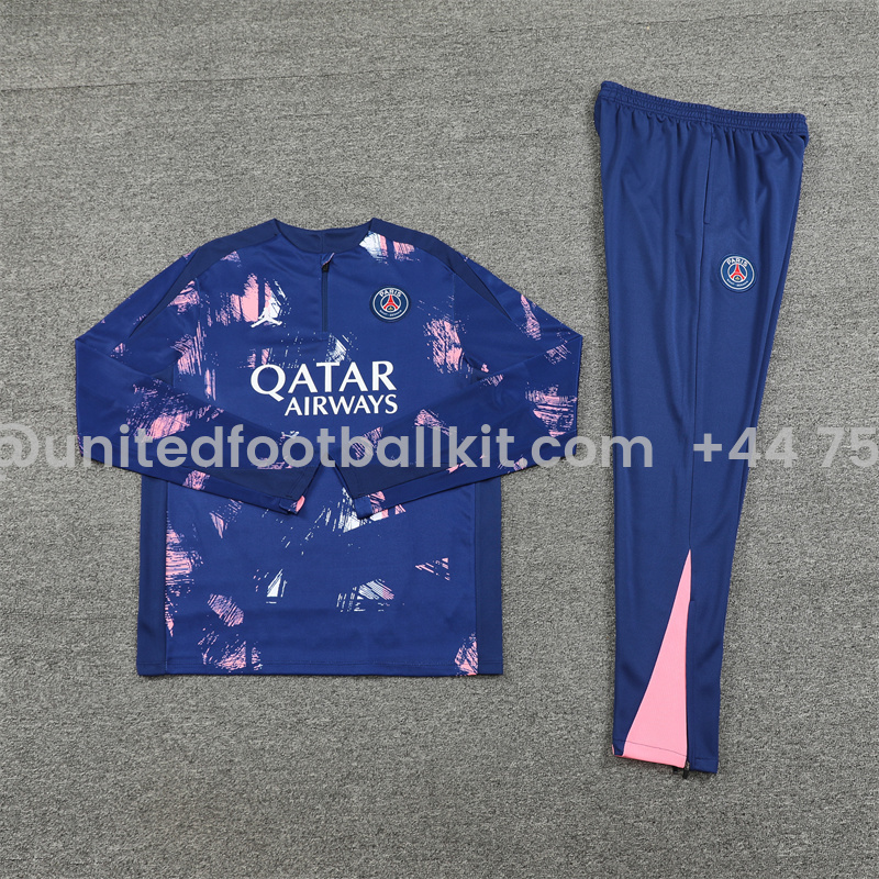 Unitedfootballkit.com | Paris Saint-Germain PSG 24-25 Kids Long Sleeve Training Set - Royal Blue -Customize Name, Number and Patch | Worldwide Shipping