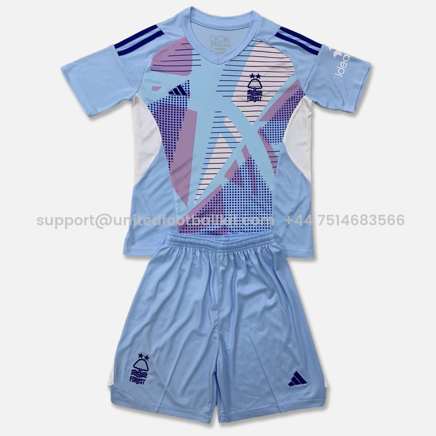 Unitedfootballkit.com | Nottingham Forest 24-25 Lake Blue Goalkeeper Kids Kit -Customize Name, Number and Patch | Worldwide Shipping