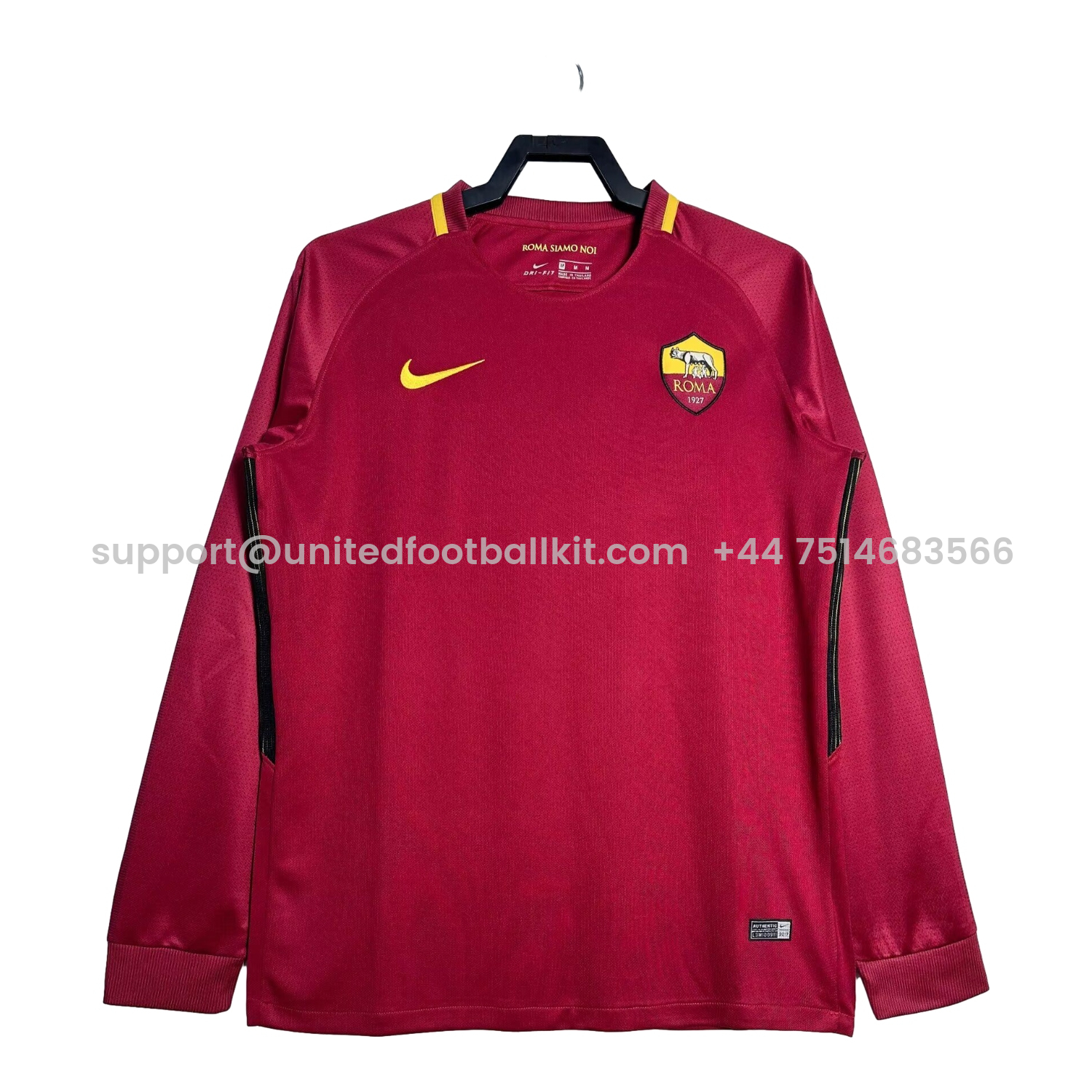 Unitedfootballkit.com | Retro Roma 2017-18 Home Long Sleeves Jersey -Customize Name, Number and Patch | Worldwide Shipping