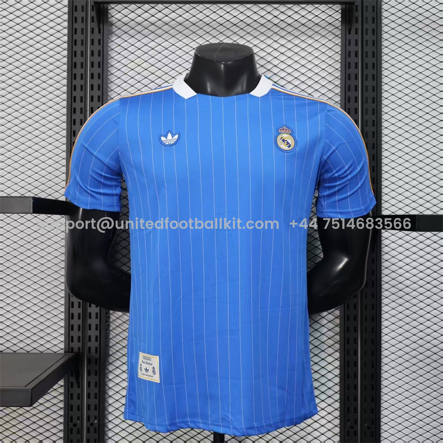 Unitedfootballkit.com | Real Madrid 25-26 Trefoil White Lines Blue Travel Jersey - Player Version -Customize Name, Number and Patch | Worldwide Shipping