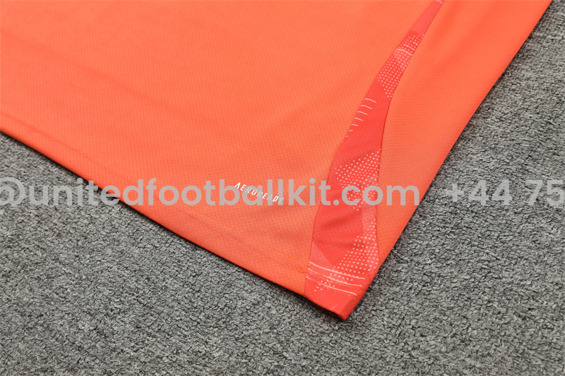 Unitedfootballkit.com | Manchester United 24-25 Short-Sleeve Training Kids Kit - Orange -Customize Name, Number and Patch | Worldwide Shipping