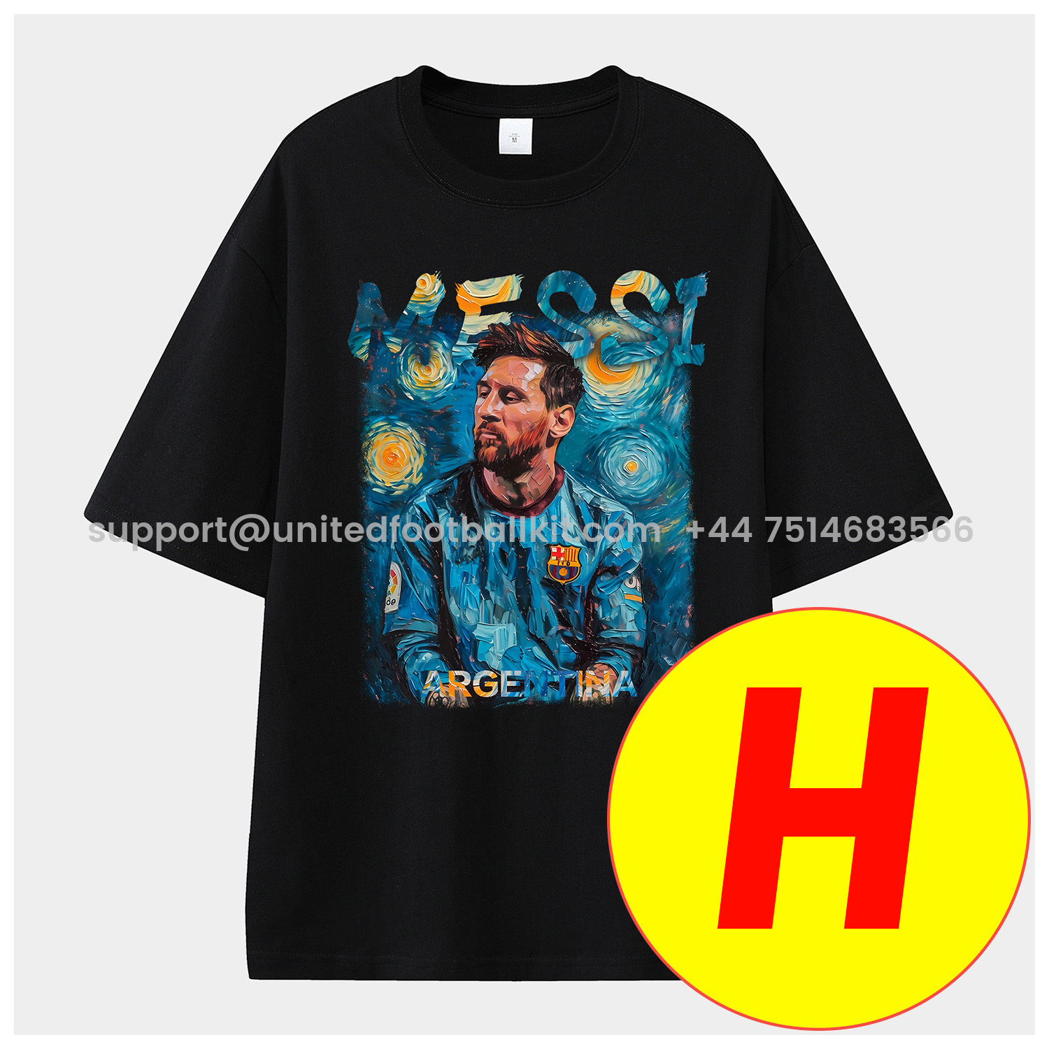 Unitedfootballkit.com | Messi GOAT Argentina Barcelona INT M.A.M Unisex Pure Cotton T-shirt -Customize Name, Number and Patch | Worldwide Shipping