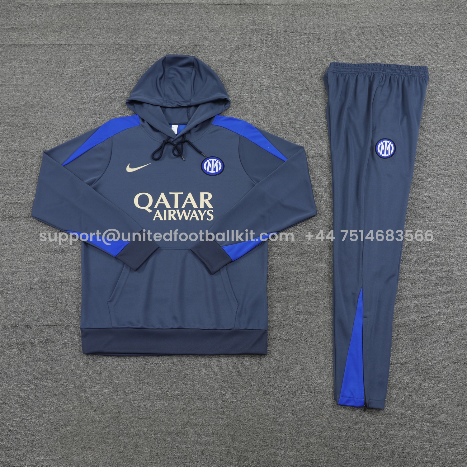 Unitedfootballkit.com | Inter Milan 24-25 Training Hoodie Set - Blue - Gray Hoodie and Pants -Customize Name, Number and Patch | Worldwide Shipping