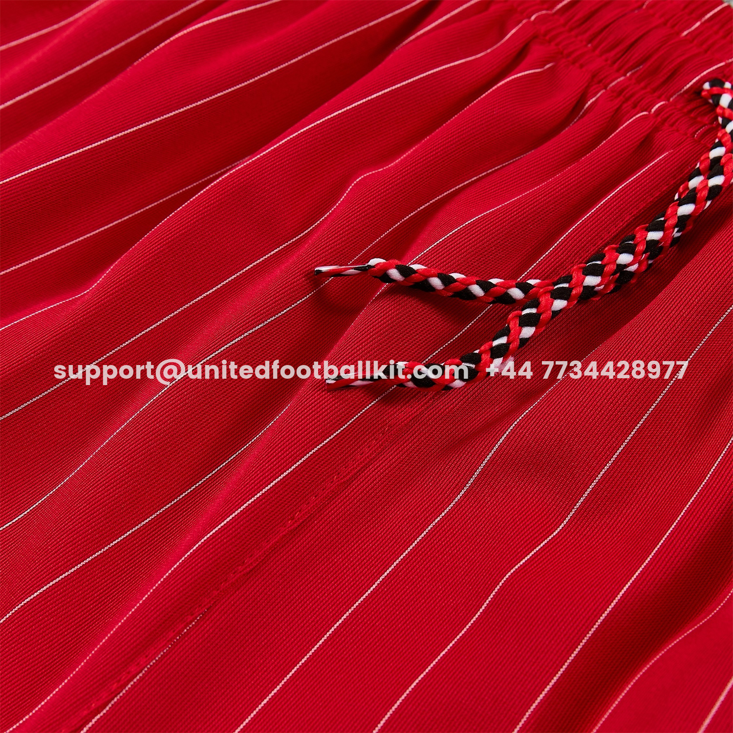 Unitedfootballkit.com | Manchester United 25-26 Retro Style Short-Sleeve Training Set - Red With White Stripes Top & Pants -Customize Name, Number and Patch | Worldwide Shipping