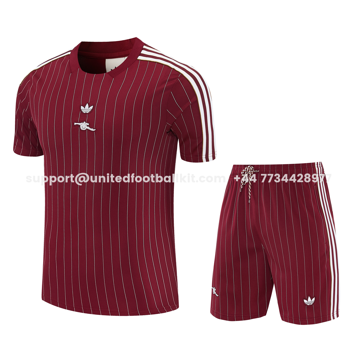 Unitedfootballkit.com | Arsenal 25-26 Retro Style Short-Sleeve Training Set - Dark Red With White Stripes Top & Pants -Customize Name, Number and Patch | Worldwide Shipping