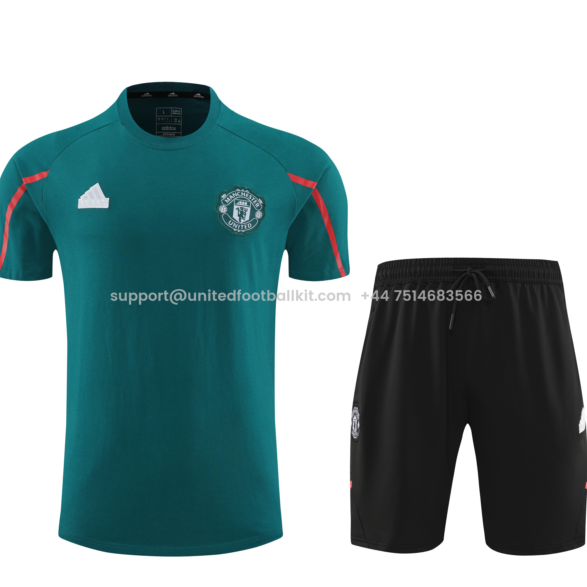 Unitedfootballkit.com | Manchester United 24-25 Short-Sleeve Training Set - Deep Green Top & Grey Shorts -Customize Name, Number and Patch | Worldwide Shipping