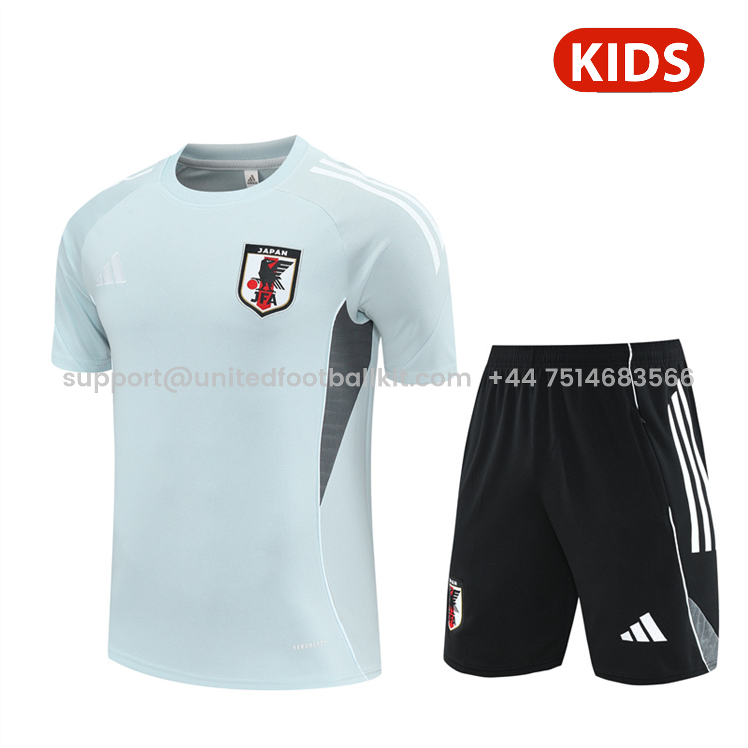 Unitedfootballkit.com | Japan 25-26 Kids Short-Sleeve Training Set - Light Blue Top and Black Shorts -Customize Name, Number and Patch | Worldwide Shipping