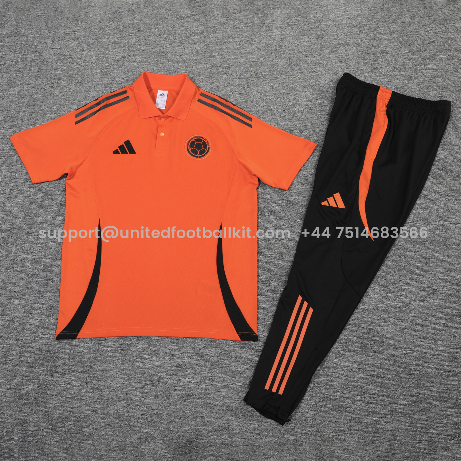 Unitedfootballkit.com | Colombia 25-26 POLO Short-Sleeve Training Set - Orange Top and Black Pants -Customize Name, Number and Patch | Worldwide Shipping