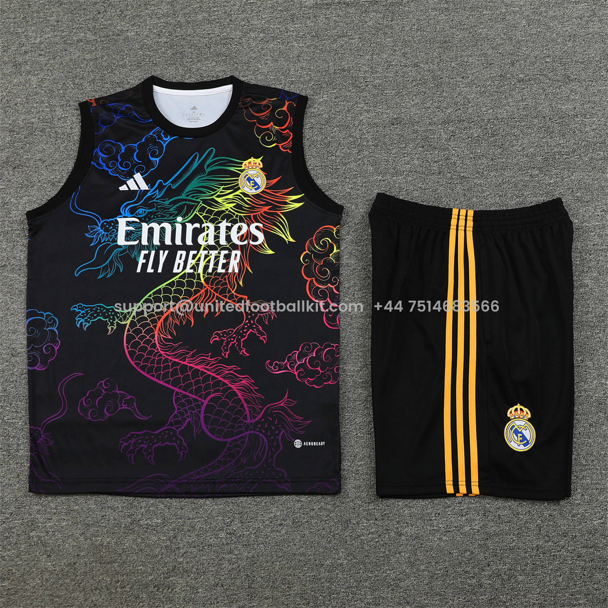 Unitedfootballkit.com | Real Madrid 24-25 Vest Training Set - Black Dragon -Customize Name, Number and Patch | Worldwide Shipping