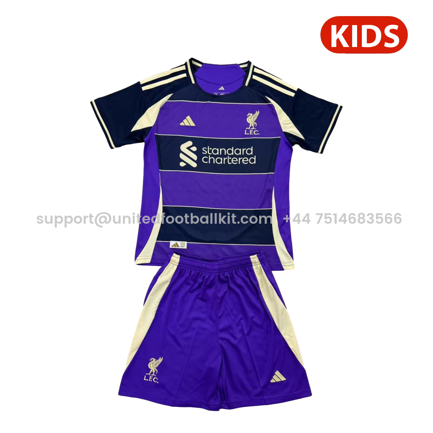 Unitedfootballkit.com | Liver.pool 25-26 Purple Dark Blue Horizontal Stripes Concept Kids Kit -Customize Name, Number and Patch | Worldwide Shipping