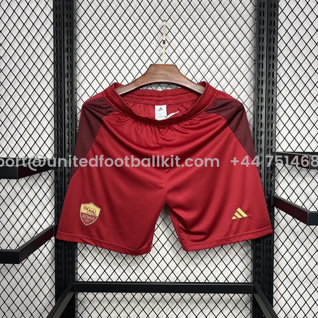 Unitedfootballkit.com | AS Roma 24-25 Home Stadium Shorts - Fans Version -Customize Name, Number and Patch | Worldwide Shipping