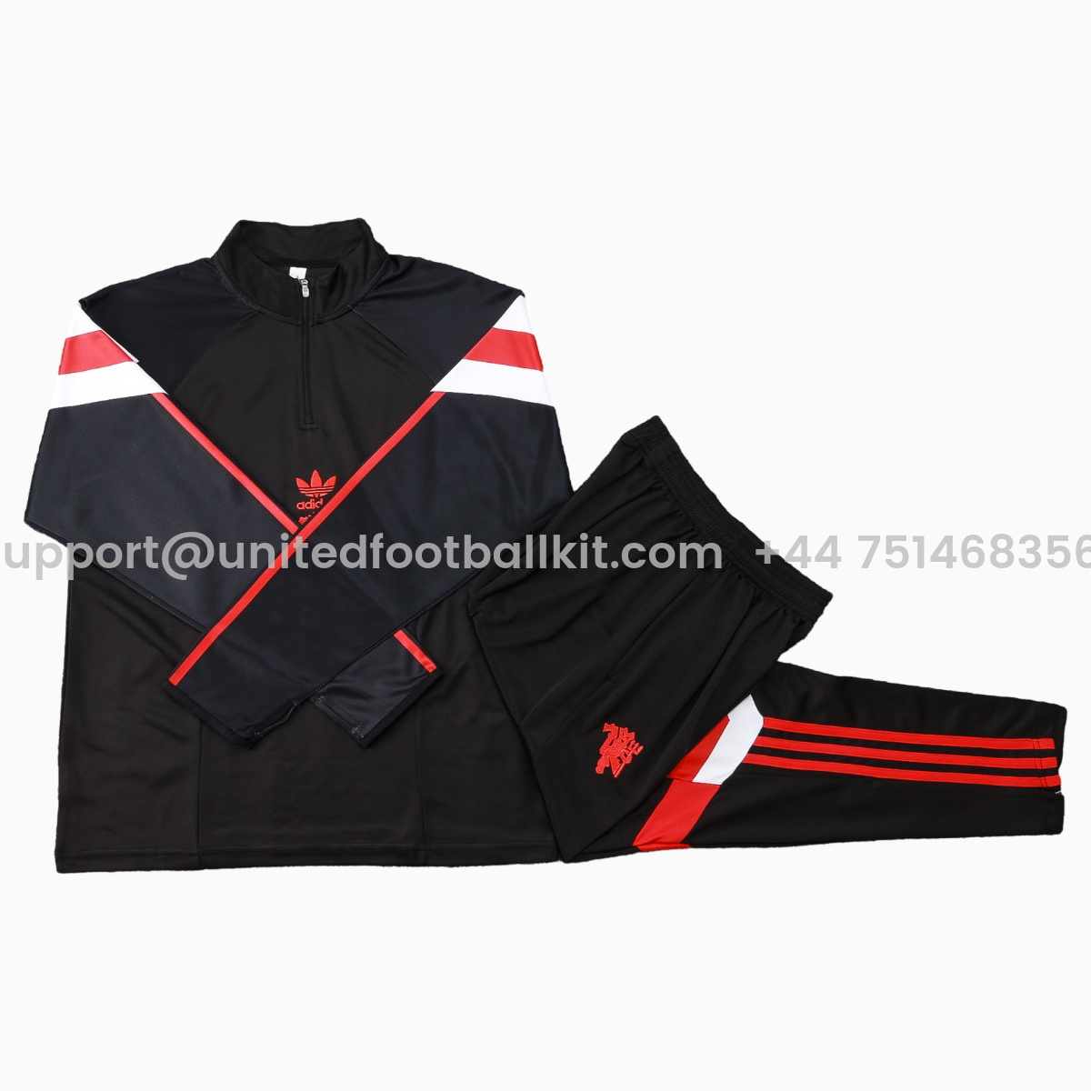 Unitedfootballkit.com | Manchester United 24-25 Originals LFSTLR Long Sleeve Training Set - Black -Customize Name, Number and Patch | Worldwide Shipping