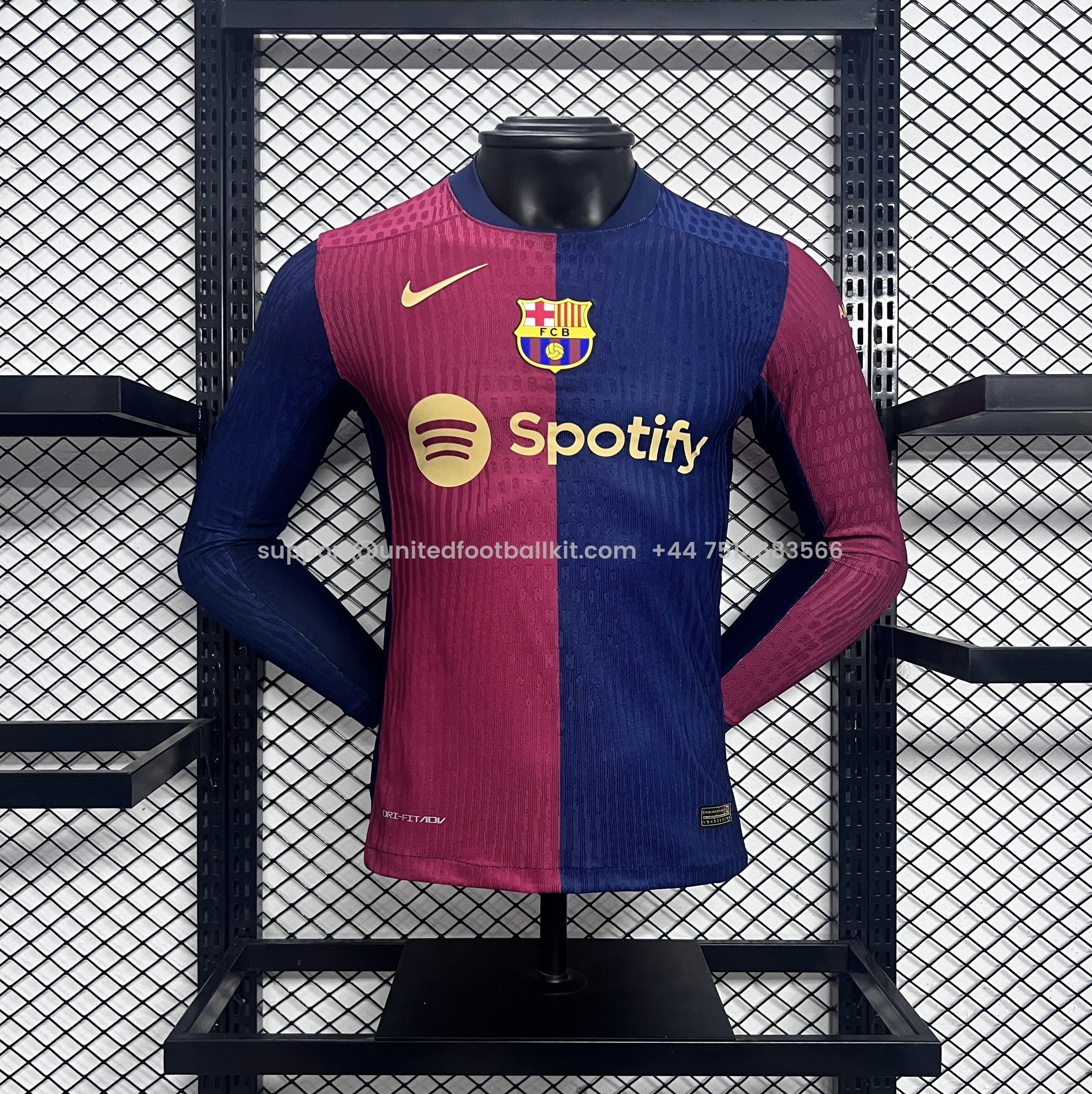 Unitedfootballkit.com | Barcelona 24-25 Home Long Sleeve Jersey - Player Version -Customize Name, Number and Patch | Worldwide Shipping