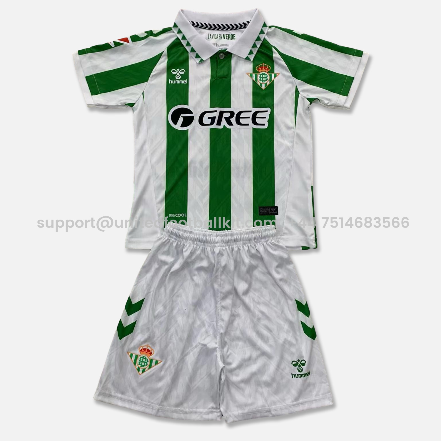 Unitedfootballkit.com | Real Betis 24-25 Home Stadium Kids Kit With New Sponsor -Customize Name, Number and Patch | Worldwide Shipping