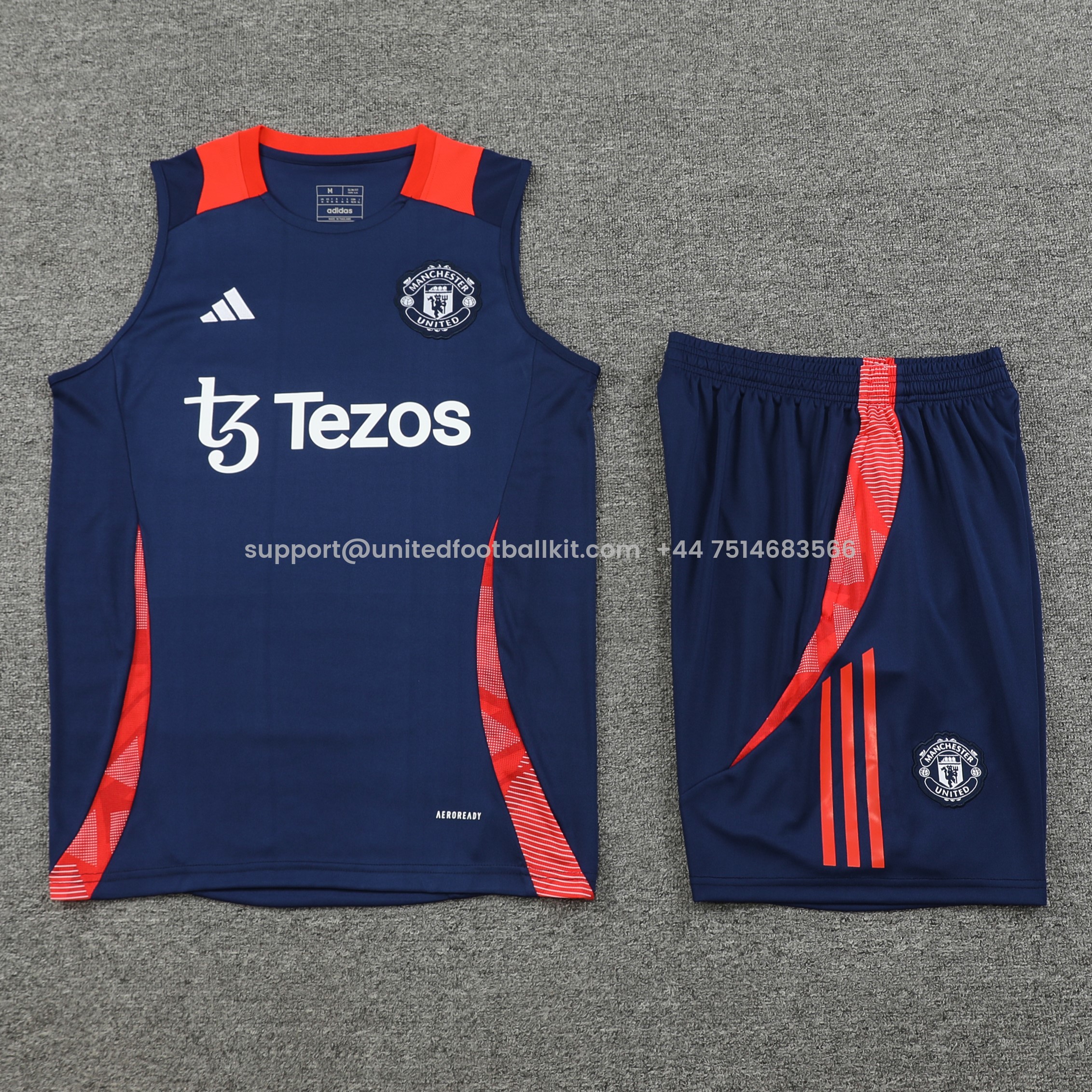 Unitedfootballkit.com | Manchester United 24-25 Vest Training Set - Deep Blue -Customize Name, Number and Patch | Worldwide Shipping