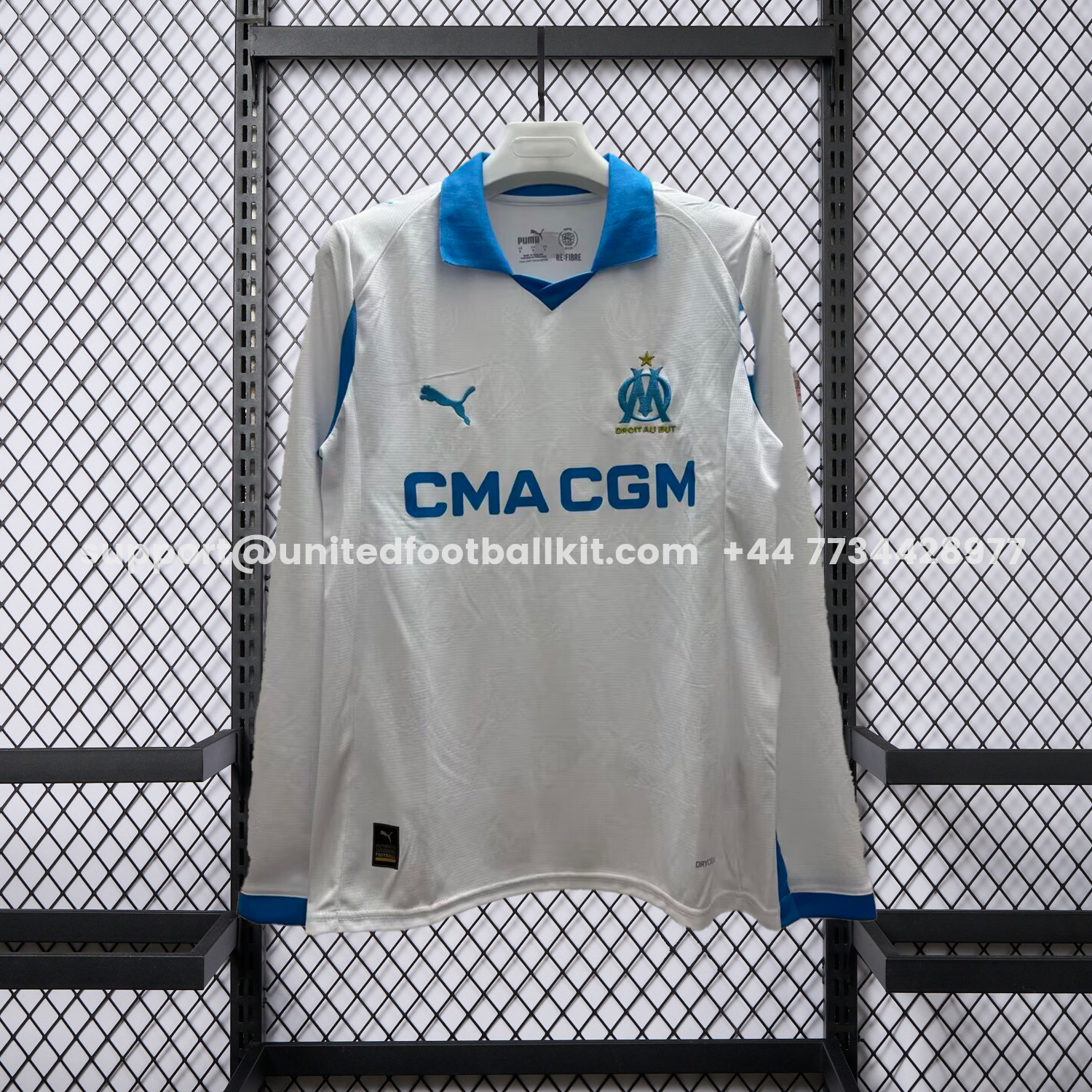 Unitedfootballkit.com | Marseille 25-26 Home Long Sleeves Jersey - Fans Version -Customize Name, Number and Patch | Worldwide Shipping