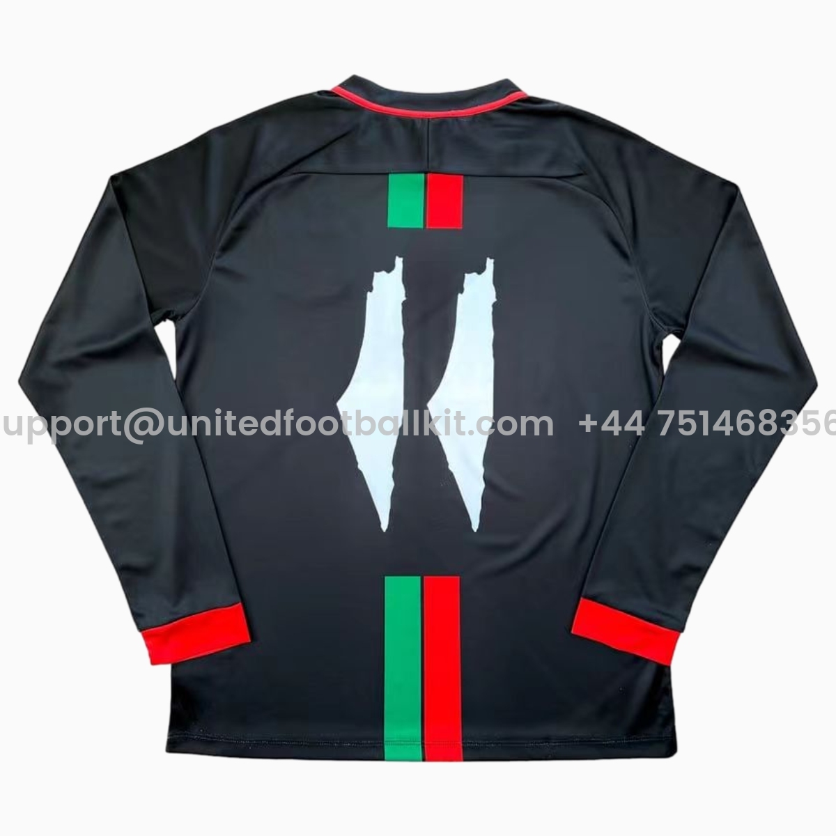 Unitedfootballkit.com | FC Palestina 24-25 Black Centre Striped Long Sleeve Jersey with Arabic and Pattern -Customize Name, Number and Patch | Worldwide Shipping
