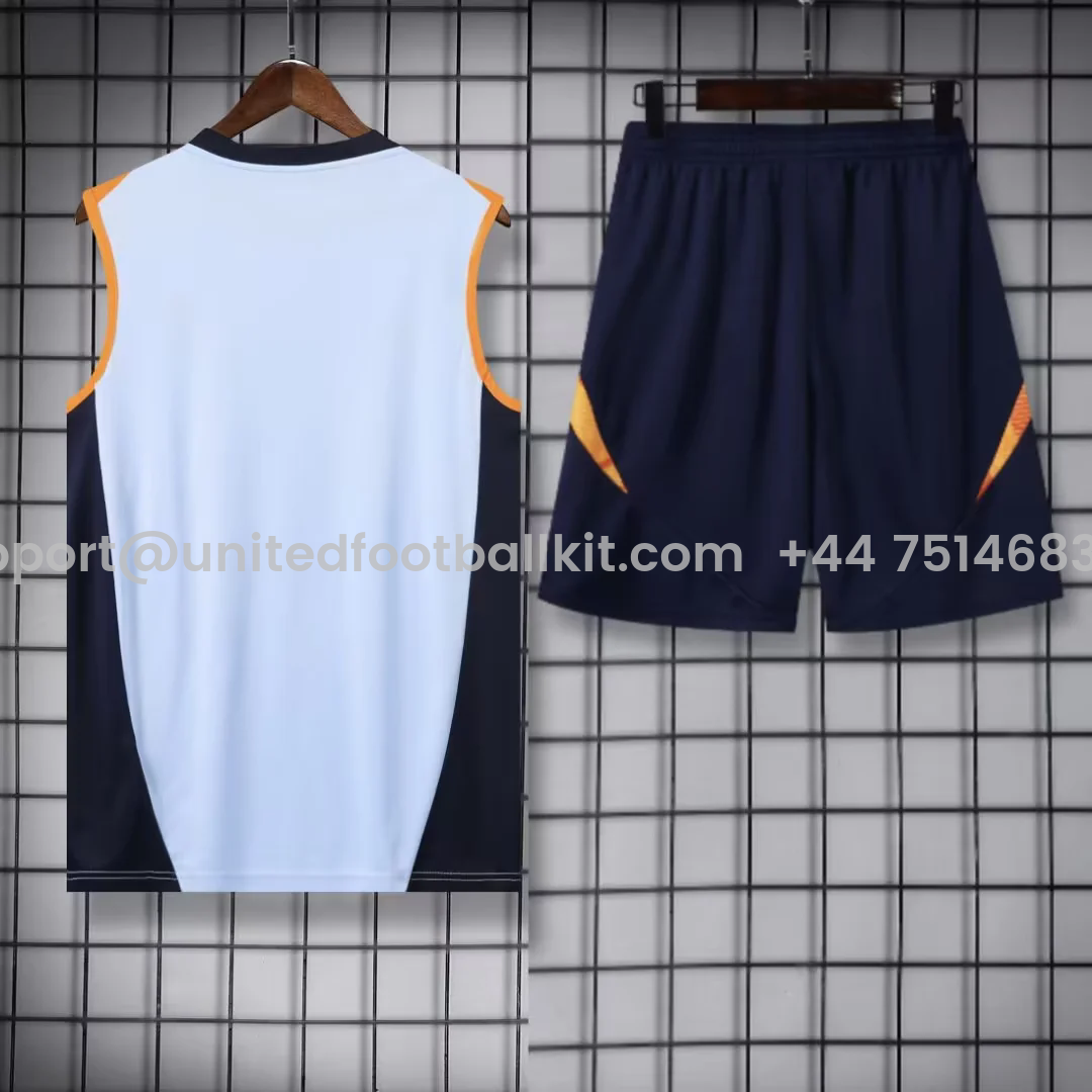Unitedfootballkit.com | Real Madrid 24-25 Vest Training Set - Light Blue -Customize Name, Number and Patch | Worldwide Shipping