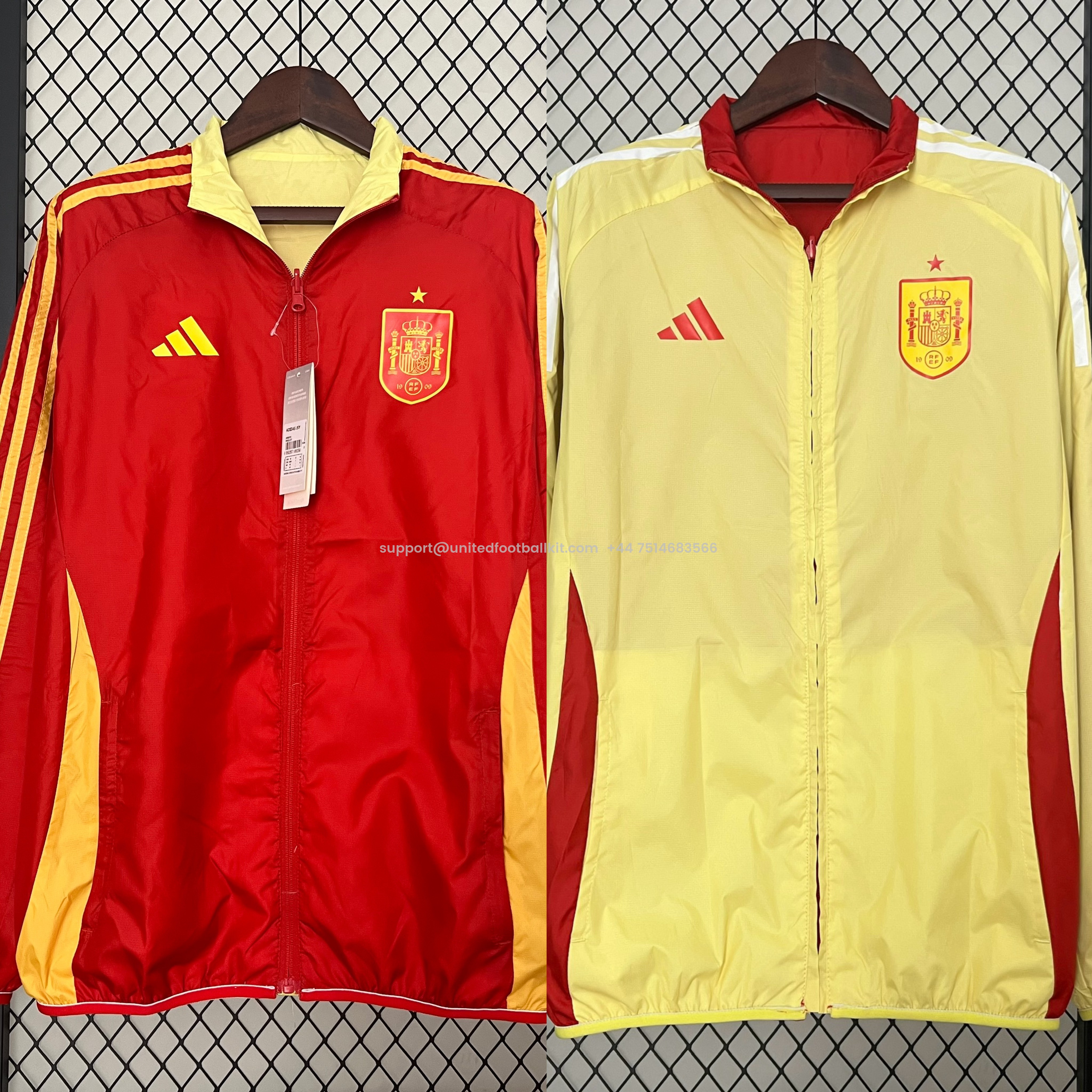 Unitedfootballkit.com | Spain 2024 Double Sided Reversible Windbreaker - Red & Yellow -Customize Name, Number and Patch | Worldwide Shipping