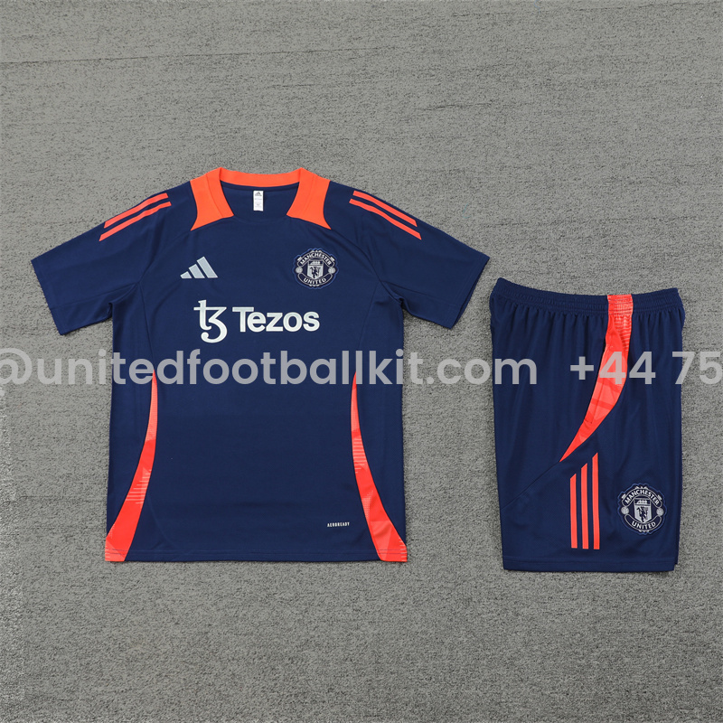 Unitedfootballkit.com | Manchester United 24-25 Short-Sleeve Training Set - Deep Blue -Customize Name, Number and Patch | Worldwide Shipping
