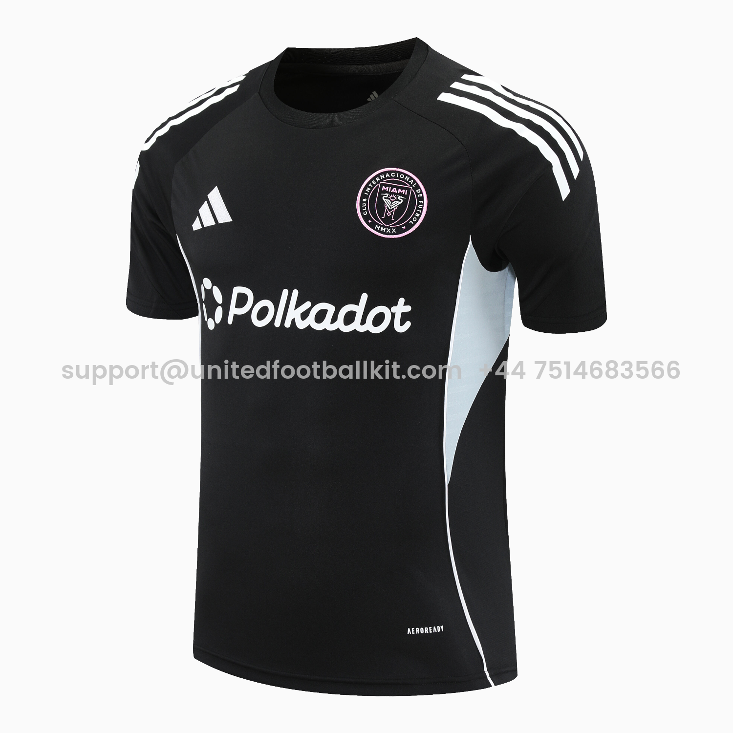 Unitedfootballkit.com | INT M.A.M 25-26 Short-Sleeve Training Set - Light Grey Stripes Black Top & Black Shorts -Customize Name, Number and Patch | Worldwide Shipping