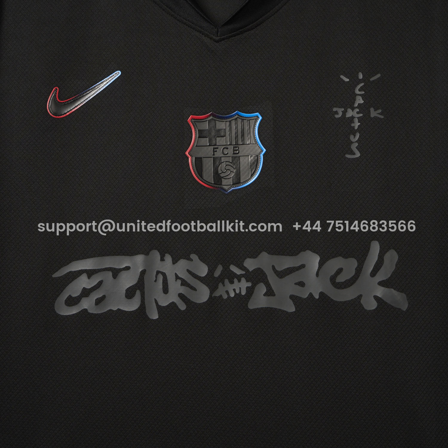 Unitedfootballkit.com | Barcelona x Travis Scott 24-25 Away Pure Black Jersey - Fans Version -Customize Name, Number and Patch | Worldwide Shipping