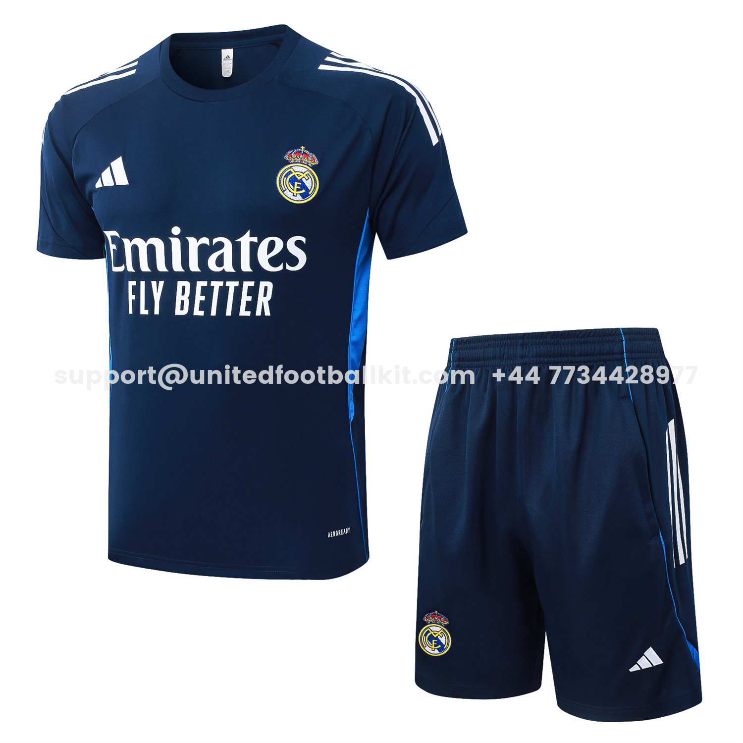 Unitedfootballkit.com | Real Madrid 25-26 Short-Sleeve Training Set - Royal Blue Vest & Shorts -Customize Name, Number and Patch | Worldwide Shipping