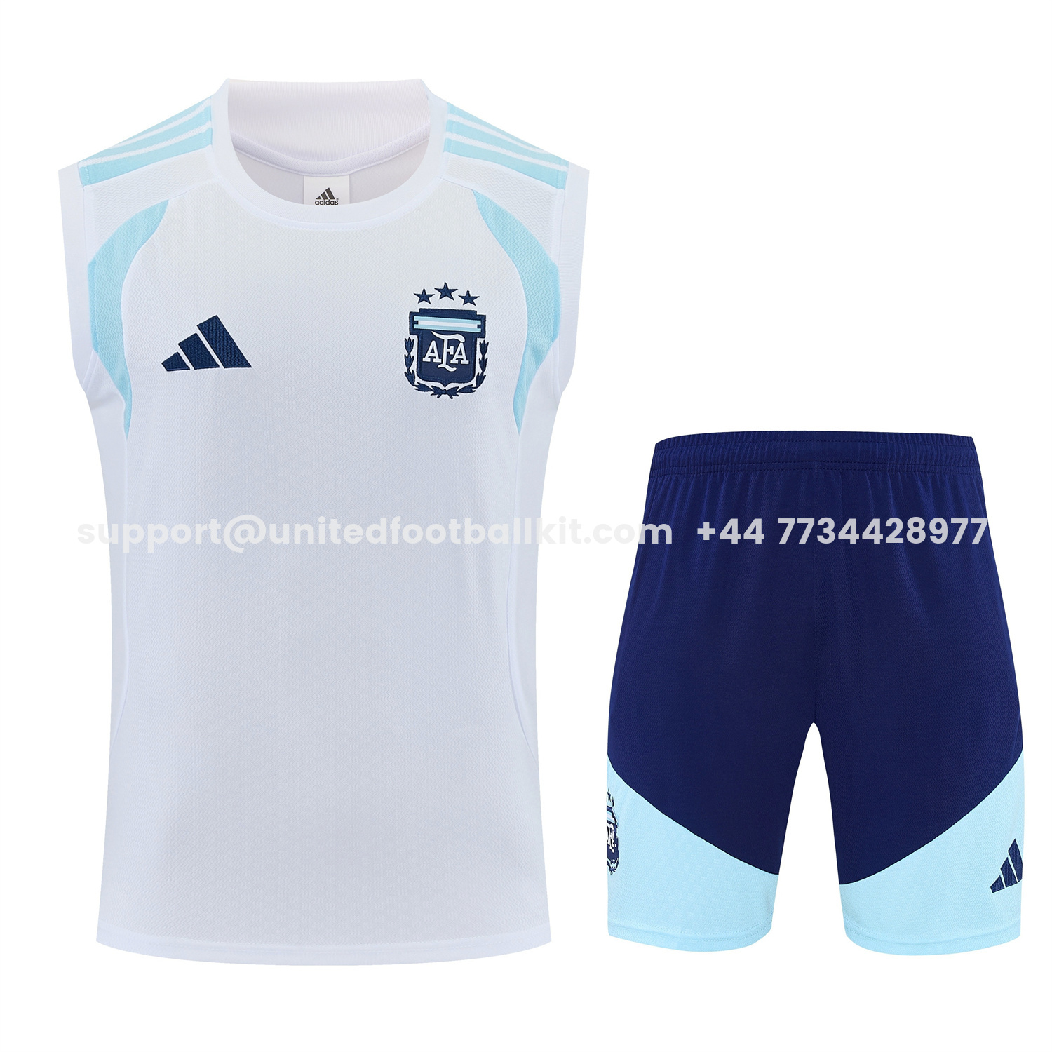 Unitedfootballkit.com | Argentina 2026 Vest Training Set - White Vest and Blue Shorts -Customize Name, Number and Patch | Worldwide Shipping