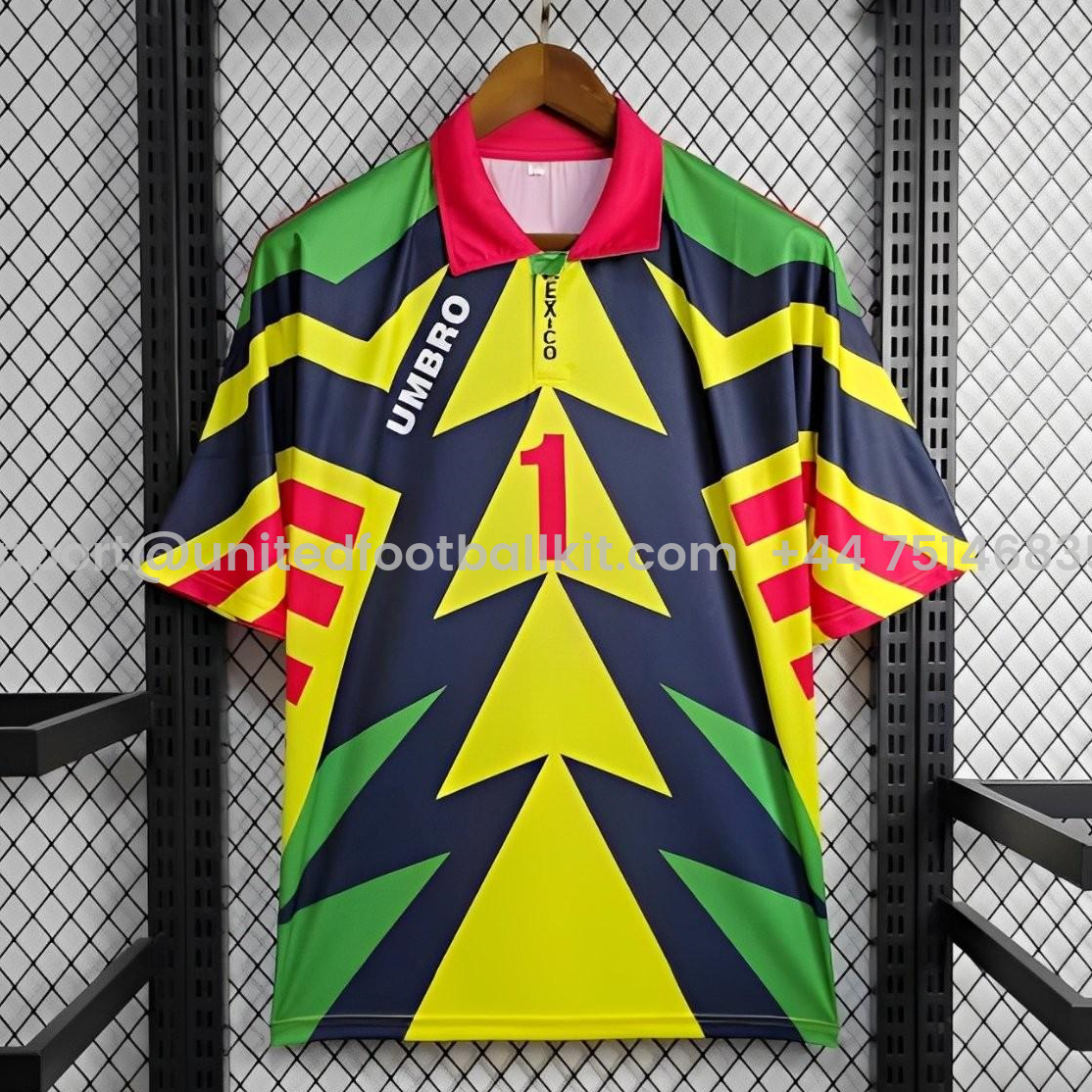Unitedfootballkit.com | Retro Mexico 1994 Goalkeeper Red Yellow Jersey -Customize Name, Number and Patch | Worldwide Shipping