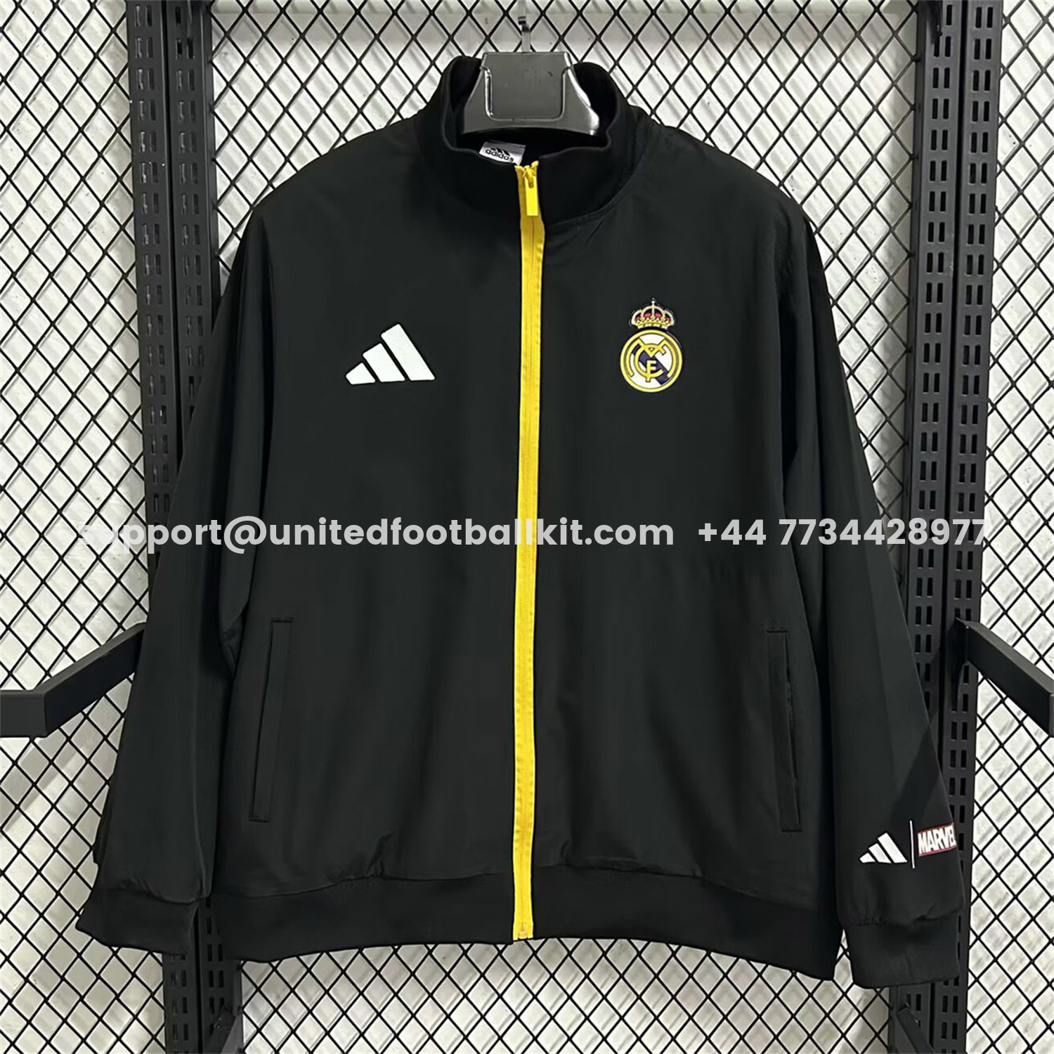 Unitedfootballkit.com | Real Madrid 25-26 Windbreaker Jacket - Black -Customize Name, Number and Patch | Worldwide Shipping