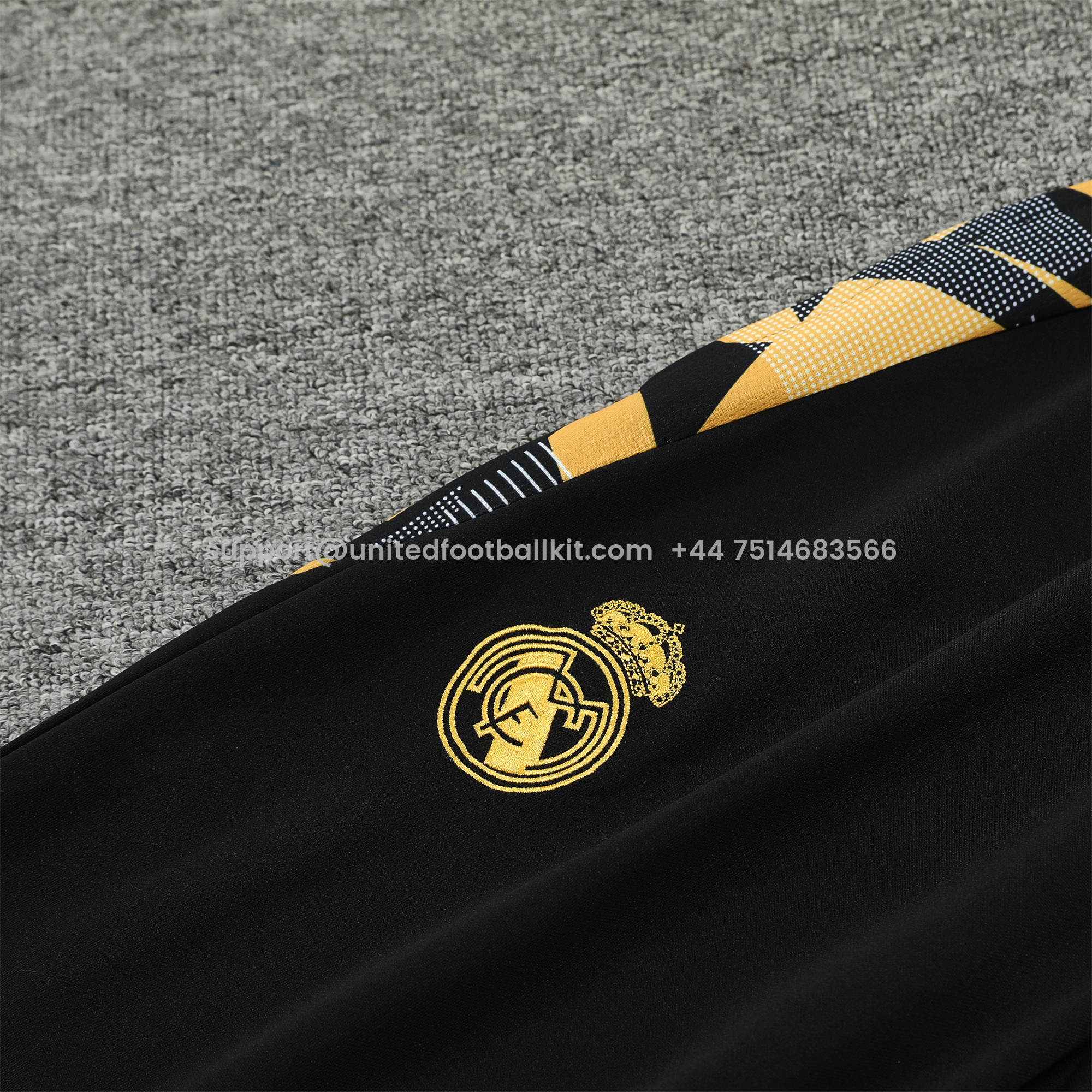 Unitedfootballkit.com | Real Madrid 24-25 Long Sleeve Training Set - Black Gold -Customize Name, Number and Patch | Worldwide Shipping