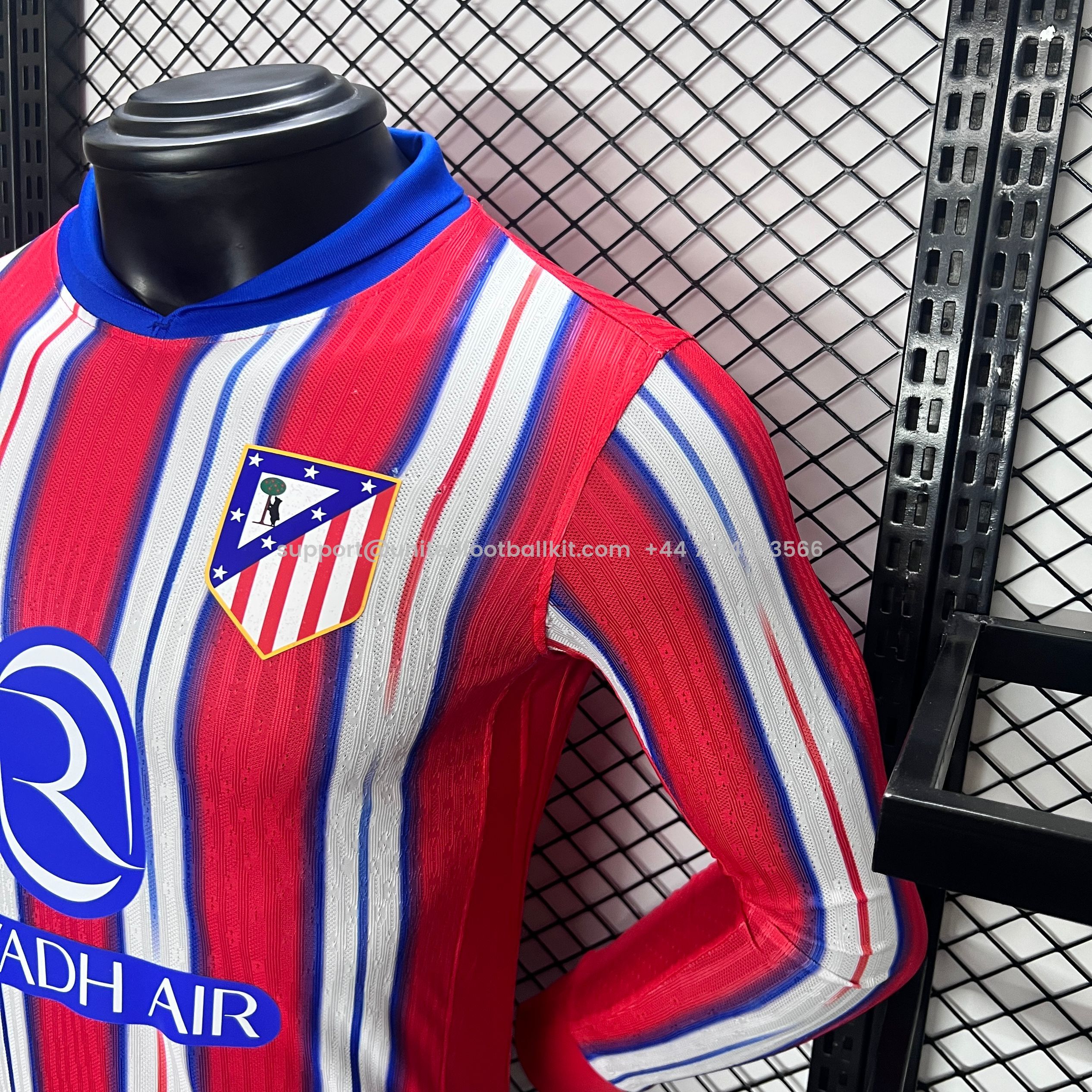 Unitedfootballkit.com | Atletico Madrid 24-25 Home Long Sleeve Jersey - Player Version -Customize Name, Number and Patch | Worldwide Shipping