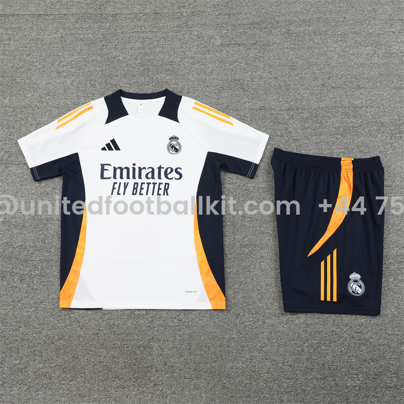 Unitedfootballkit.com | Real Madrid 24-25 Short-Sleeve Training Set - White & Deep Blue -Customize Name, Number and Patch | Worldwide Shipping