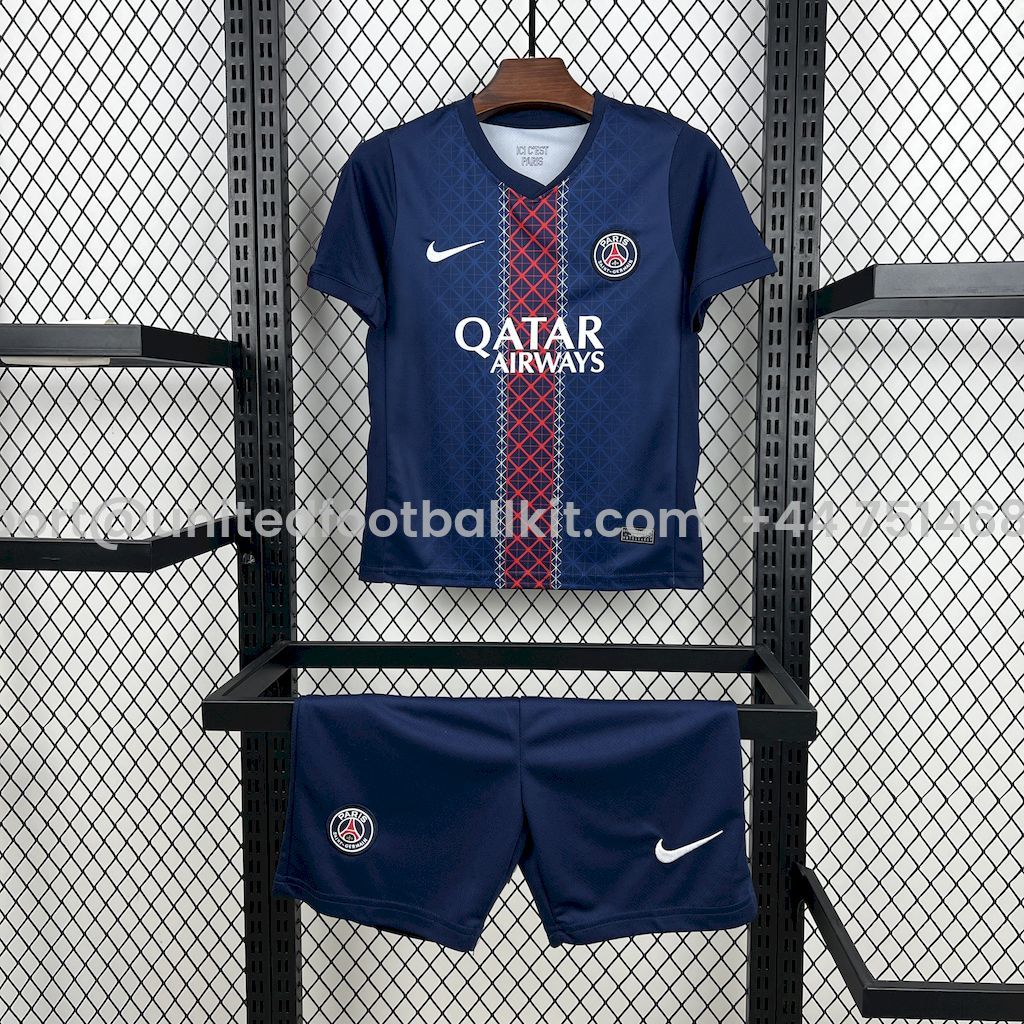 Unitedfootballkit.com | Paris Saint-Germain PSG 25-26 Home Kids Kit -Customize Name, Number and Patch | Worldwide Shipping