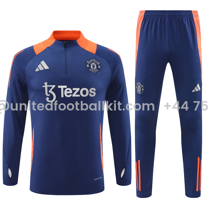 Unitedfootballkit.com | Manchester United 24-25 Long Sleeve Training Set - Deep Blue -Customize Name, Number and Patch | Worldwide Shipping