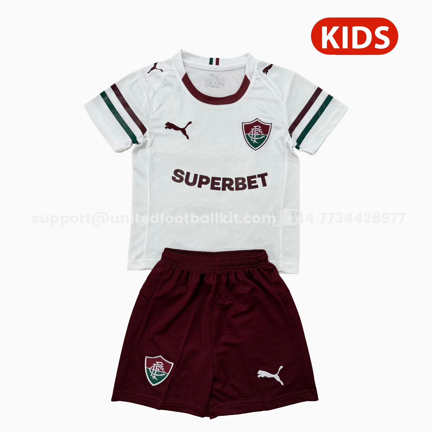 Unitedfootballkit.com | Fluminense 26-27 Away Kids Kit -Customize Name, Number and Patch | Worldwide Shipping