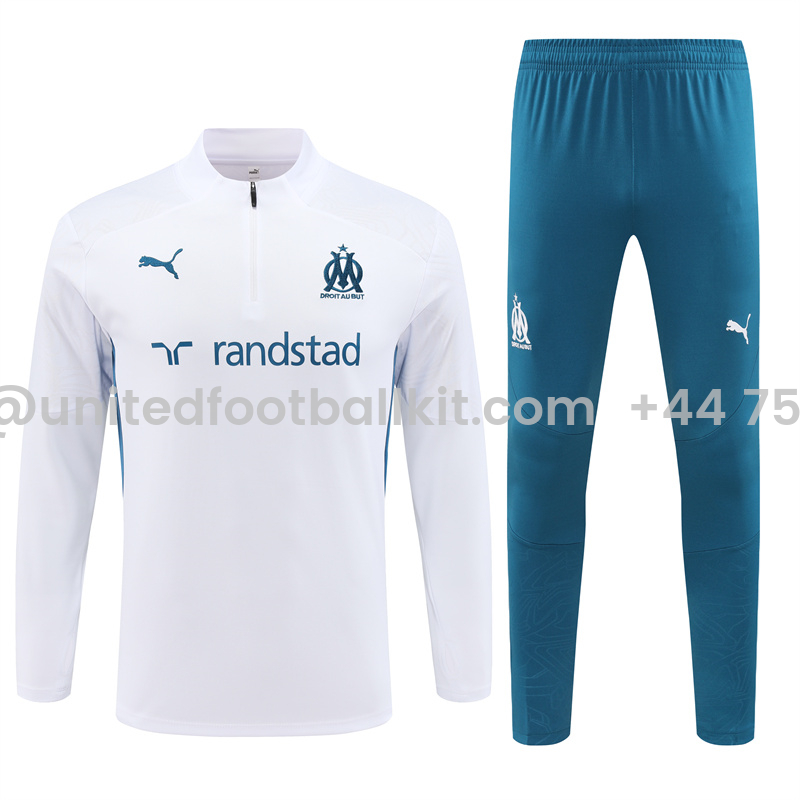 Unitedfootballkit.com | Marseille 24-25 Long Sleeve Training Set - White -Customize Name, Number and Patch | Worldwide Shipping