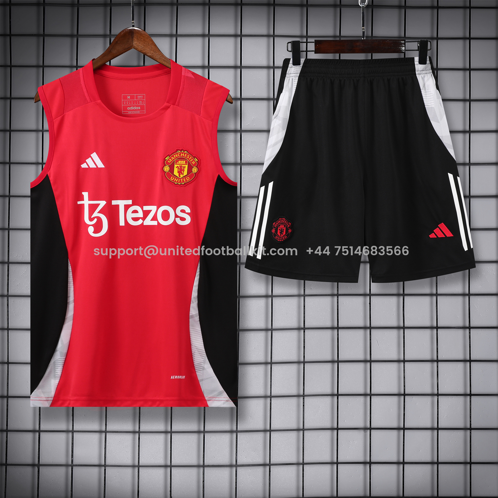 Unitedfootballkit.com | Manchester United 24-25 Vest Training Set - Red -Customize Name, Number and Patch | Worldwide Shipping