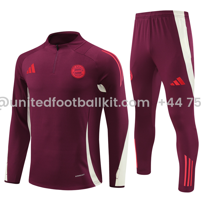 Unitedfootballkit.com | Bayern Munich 24-25 Long Sleeve Training Set - Red -Customize Name, Number and Patch | Worldwide Shipping