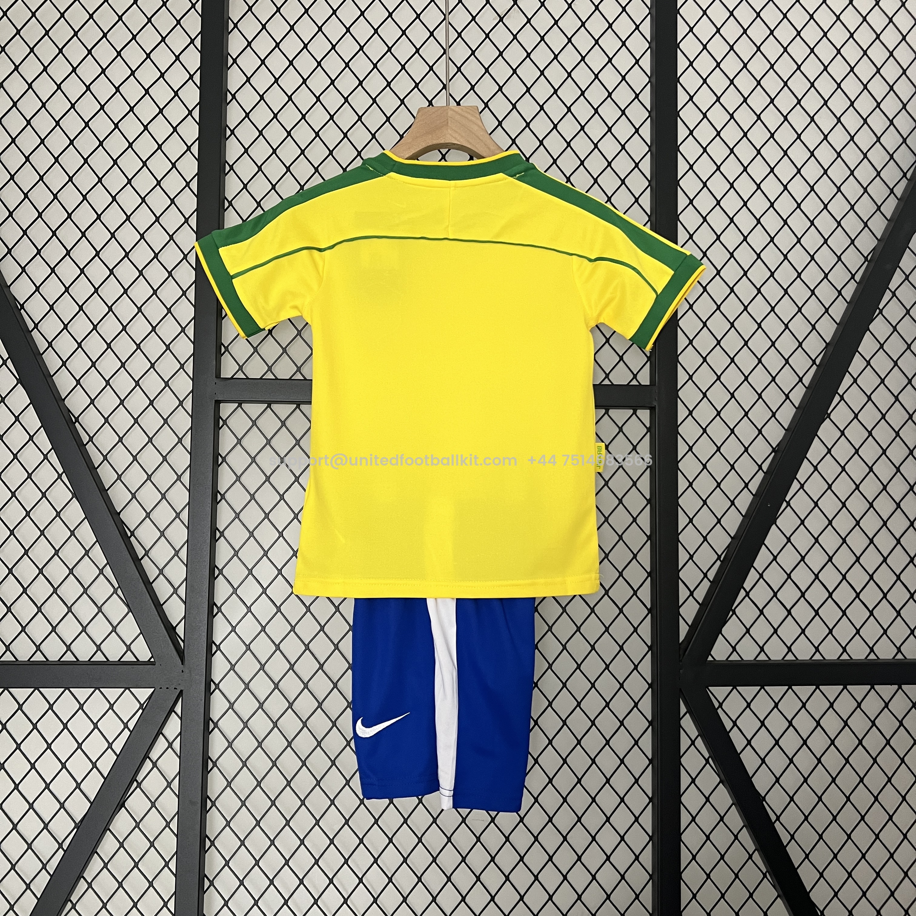 Unitedfootballkit.com | Retro Brazil 1998 Home Stadium Kids Kit -Customize Name, Number and Patch | Worldwide Shipping