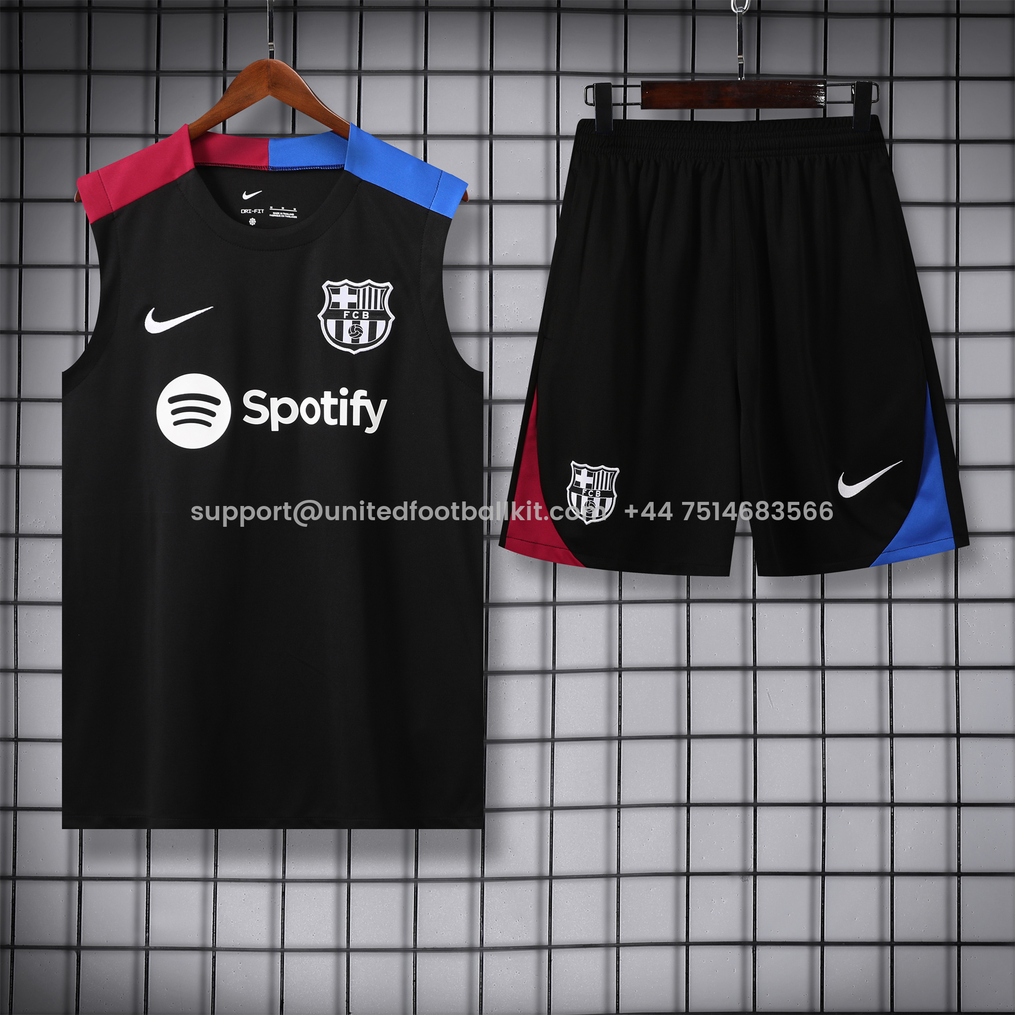 Unitedfootballkit.com | Barcelona 24-25 Training Vest Suit - Black -Customize Name, Number and Patch | Worldwide Shipping