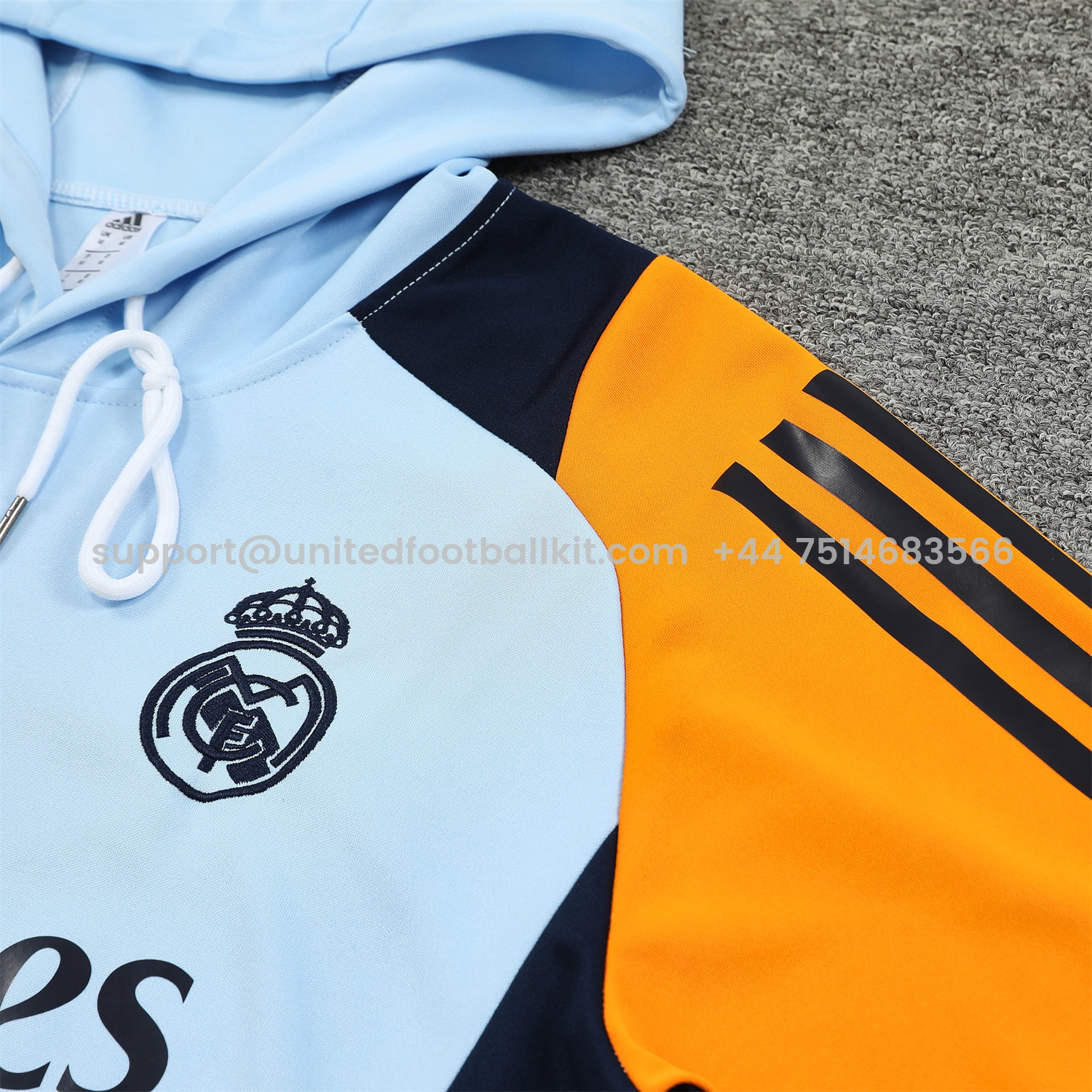 Unitedfootballkit.com | Real Madrid 24-25 Training Hoodie Set - Light Blue Hoodie and Deep Blue Pants -Customize Name, Number and Patch | Worldwide Shipping