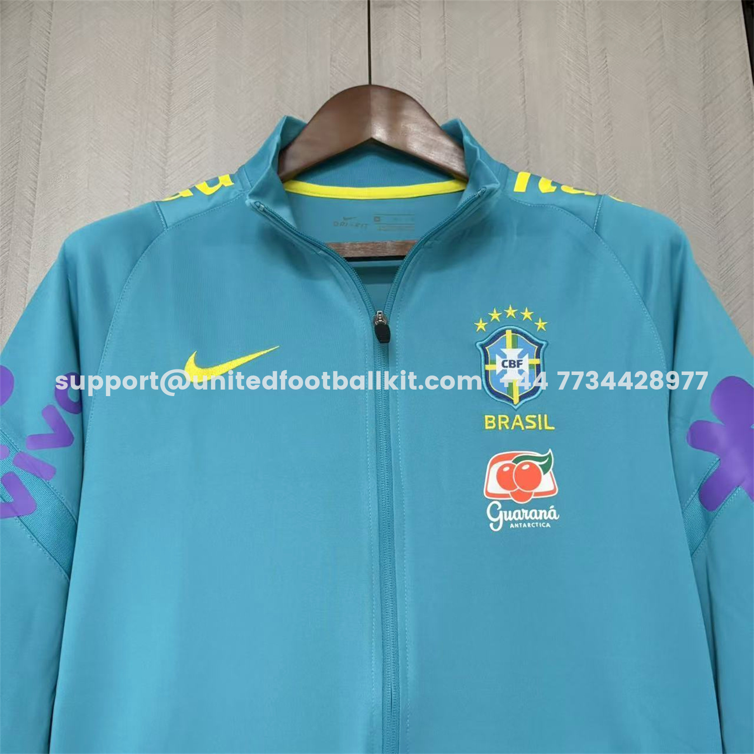 Unitedfootballkit.com | Retro Brazil 2022 Pre-Match Cyan Windbreaker -Customize Name, Number and Patch | Worldwide Shipping