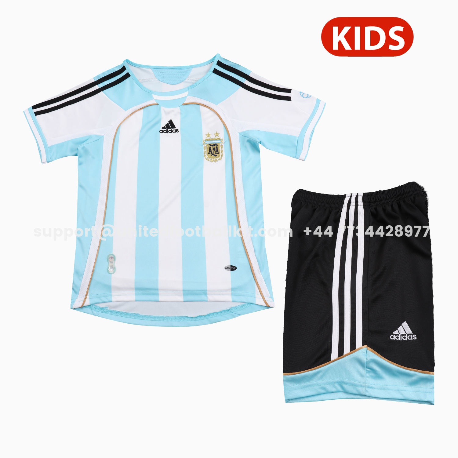 Unitedfootballkit.com | Retro Argentina 2006 Home Kids Kit -Customize Name, Number and Patch | Worldwide Shipping