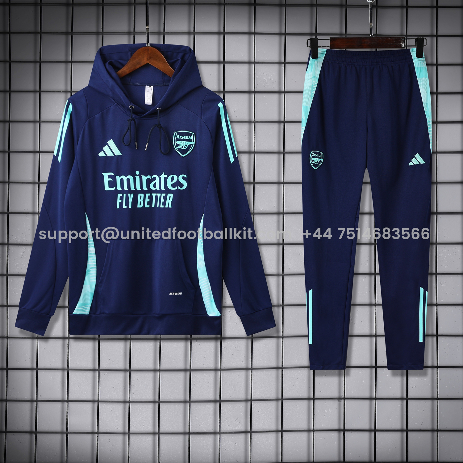 Unitedfootballkit.com | Arsenal 24-25 Training Hoodie Set - Royal Blue Hoodie and Pants -Customize Name, Number and Patch | Worldwide Shipping