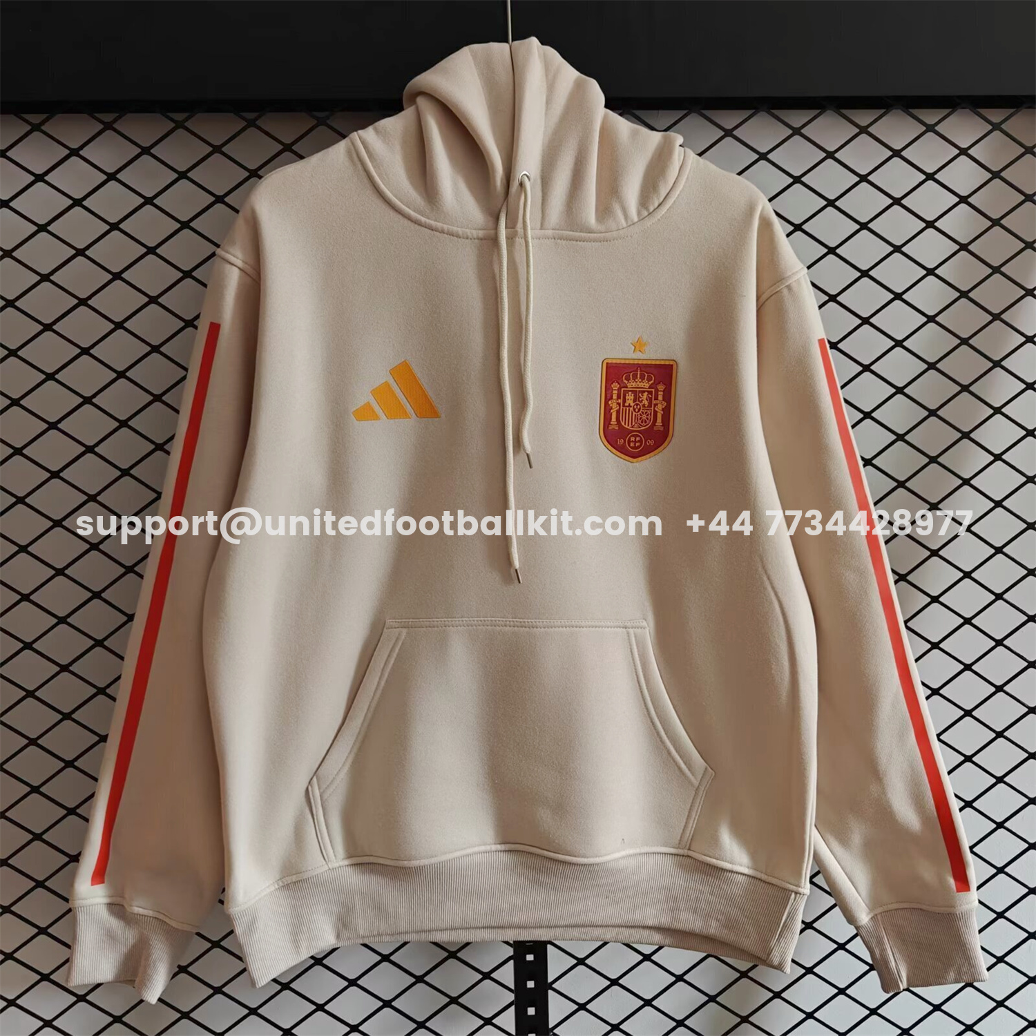 Unitedfootballkit.com | Spain 2026 Home Unisex Pullover Hoodie -Customize Name, Number and Patch | Worldwide Shipping